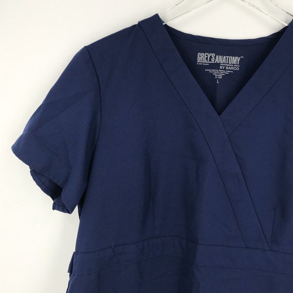 Barco Greys Anatomy Womens Scrub Top Large Blue Short Sleeve Shirt Pockets Nurse - Picture 8 of 15